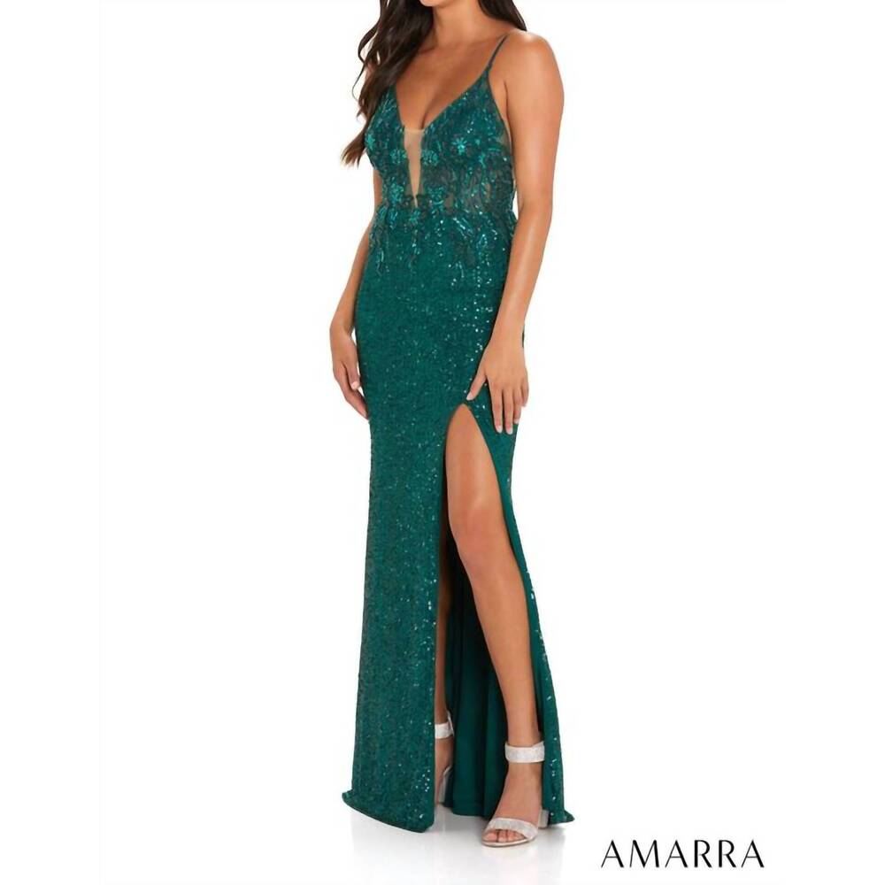 NEW AMARRA sequin fitted gown in emerald